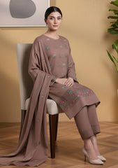 Winter - Riwaj - Pashmina Embroidered Suit - D#10 - Brown