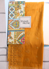 Embroidered Lawn Summer Shawl D#47 - Golden