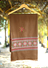 Pashmina Wool Needle Work Shawl D - 16 - Brown