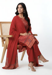 Winter - Riwaj - Pashmina Suit - Kaani Jamawar - Premium 25 - D#48 - Red