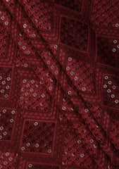 Elite Men Embroidered Sequence Selvage Chiffon Fabric - L Maroon