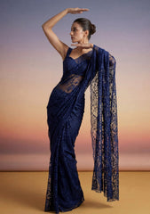 Formals - Chantilly Lace Saree - Navy Blue