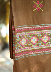 Pashmina Wool Needle Work Shawl D - 16 - Brown