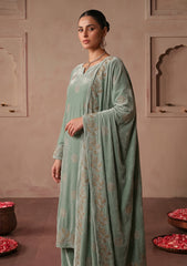 Winter - Riwaj - Velvet Stone Work 3 Pcs Suit - D#04 - Aqua