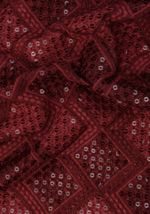 Elite Men Embroidered Sequence Selvage Chiffon Fabric - L Maroon