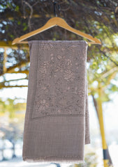 Wool Emboridered Shawl D - 2 - M Brown