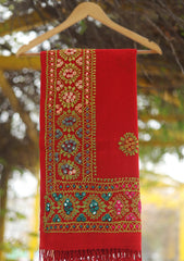 Wool Needle Work Shawl D - 57 - D Red