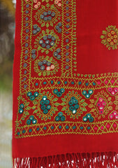 Wool Needle Work Shawl D - 57 - D Red