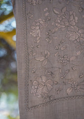 Wool Emboridered Shawl D - 2 - M Brown