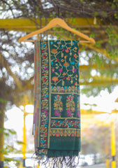 Silk Jamawar Work Shawl D - 04A - B GREEN