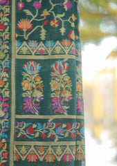 Silk Jamawar Work Shawl D - 04A - B GREEN