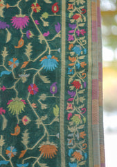 Silk Jamawar Work Shawl D - 04A - B GREEN