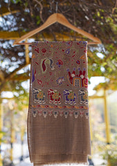 Pashmina Ari Work Shawl D - 135 - G Brown