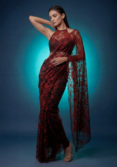Formals - Chantilly Lace Saree - Maroon