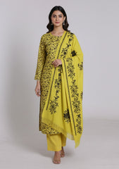 Winter - Riwaj - Printed Cotray Suit - Wool Shawl - D#08 - Lemon