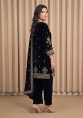 Winter - Riwaj - Fancy Embroidered Velvet Suit - D#653 - Black