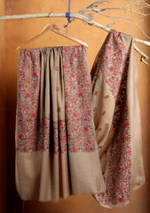 Pashmina Embroidered Border Shawl D#229 - L Brown