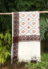 Embroidered Wool Shawl D - 69 - White