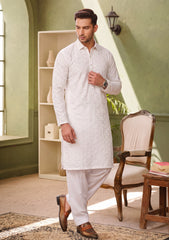 Elite Men China Boski Sequence Embroidered Blue Selvage - Off White