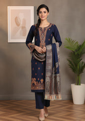 Winter - Riwaj - Pashmina Embroidered Suit - Kaani Shawl - D#03 - N Blue