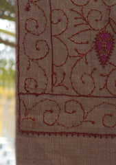 Wool Emboridered Shawl D - 05 - BROWN