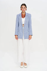 Pret - Moven - Linen Blend Lined Blue Women's Blazer Jacket