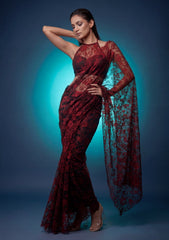 Formals - Chantilly Lace Saree - Maroon