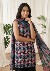 Lawn - Rubaaiyat - Chikankari 26 - Organza Dupatta - D#07 - Black