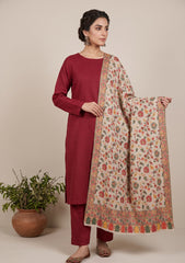 Winter - Riwaj - Pashmina Kani Jamawar 3 Pcs Suit - D#02 - Maroon
