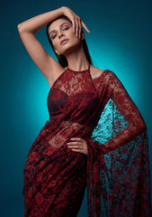 Formals - Chantilly Lace Saree - Maroon