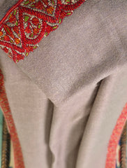 Pashmina Kashmiri Border Shawl D#133 - N Grey