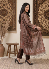 Winter - Fancy Silk Zari Jamawar - 3 Pcs Suit - D#14 - Brown