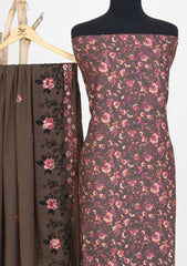 Winter - Riwaj - Printed Cotray Suit - Wool Shawl - D#15 - Chocolate