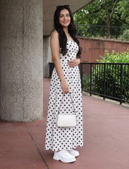 Pret - Moven - Polka Dot Dress With Waist Gathers - White