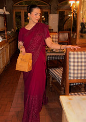 Formals - Fancy Closet - Georgette Embroidered Chiffon Saree - D#01 - Maroon