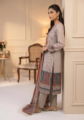 Winter - Fancy Silk Zari Jamawar - 3 Pcs Suit - D#18 - Off White