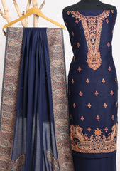 Winter - Riwaj - Pashmina Embroidered Suit - Kaani Shawl - D#03 - N Blue