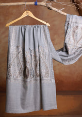 Pashmina Ari Work Jaaldar Scarf D#01 - Grey