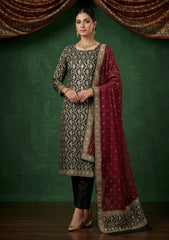 Formals - Riwaj - Fancy Chiffon Jamawar - 2 Pcs Suit - CND#76 - Black