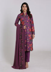 Winter - Riwaj - Printed Cotray Suit - Wool Shawl - D#09 - Purple