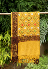 Embroidered Wool Shawl D - 40 - Mustard