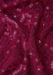 Elite Men Embroidered Sequence Selvage Chiffon Fabric - Burgundy