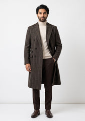 Tweed Selvage Check Woollen Fabric - D Brown