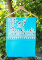 Pashmina Ari Work Shawl D - 102 - Ferozi