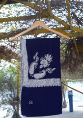 Pure Pashmina Kashmiri Work Shawl D - 28 - N Blue