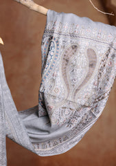 Pashmina Ari Work Jaaldar Scarf D#01 - Grey