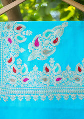 Pashmina Ari Work Shawl D - 102 - Ferozi