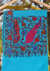 Pashmina Emboridered Shawl D - 74B - Ferozi