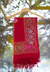 Wool Needle Work Shawl D - 36 - Red