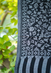 Pure Pashmina Kaani Jamawar Scarf D - 11B - B Grey